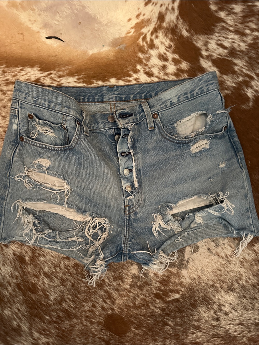 Levi's Light Blue Distressed character Denim shorts